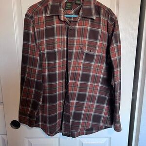 Timberland Red and Brown Plaid Casual Button Down Shirt